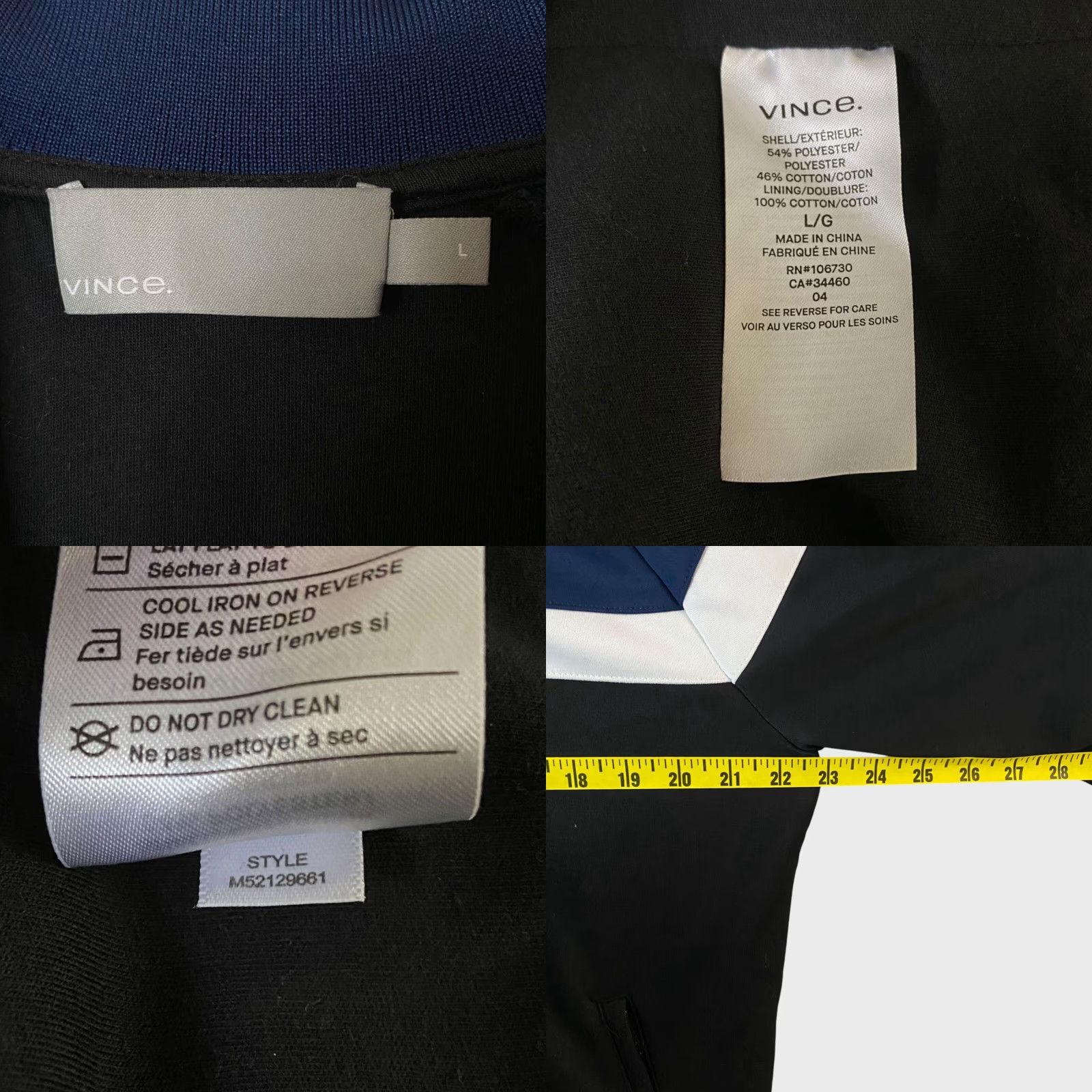 Vince Vince Full-Zip Colorblock Track Jacket Mens Large Black Blue Full Zip Activewear Size US L / EU 52-54 / 3 - 8 Thumbnail