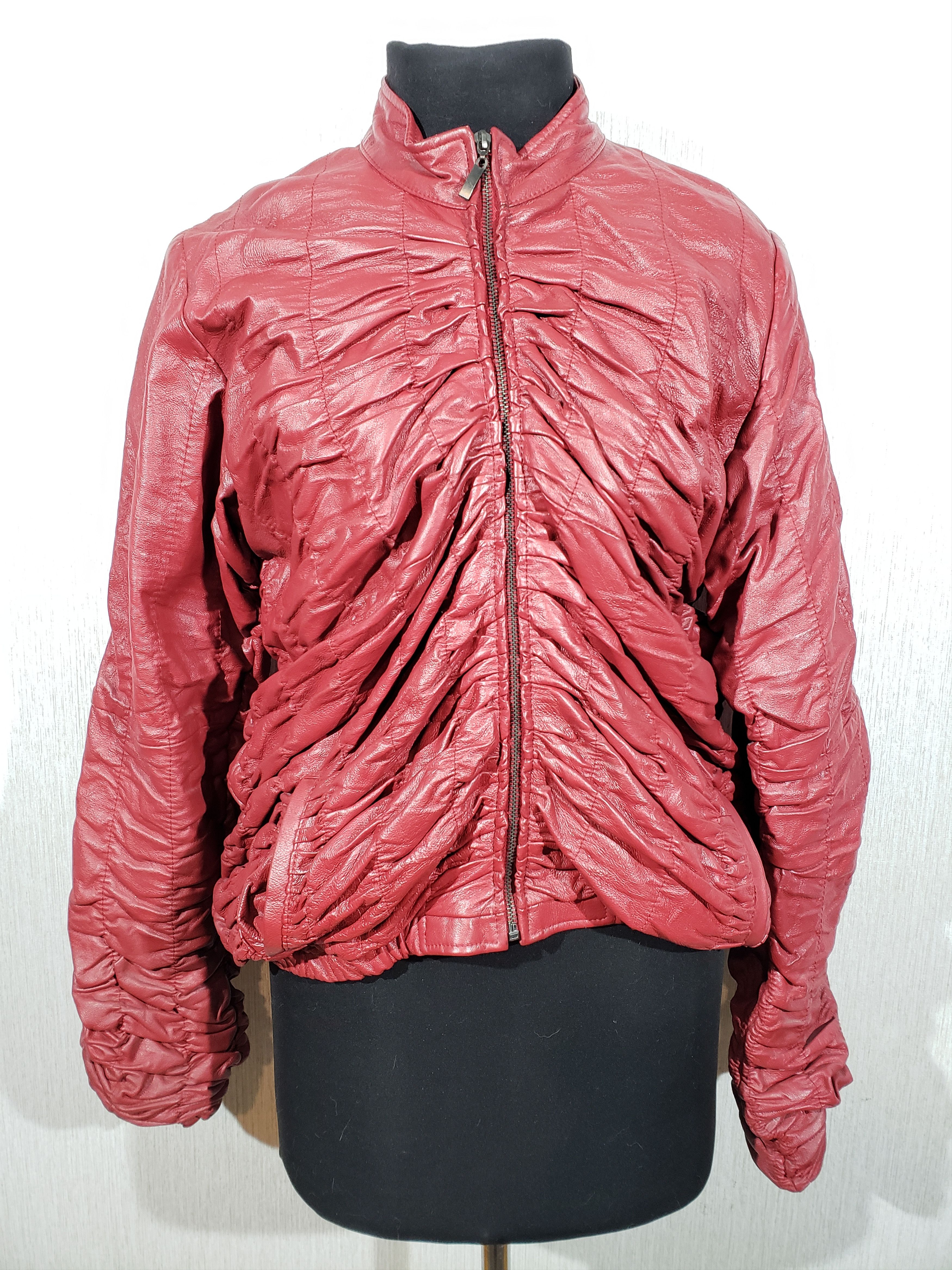 Uniqlo Women's burgundy leather jacket with a metal zipper. Size XXL / US 16-18 / IT 52-54 - 1 Thumbnail