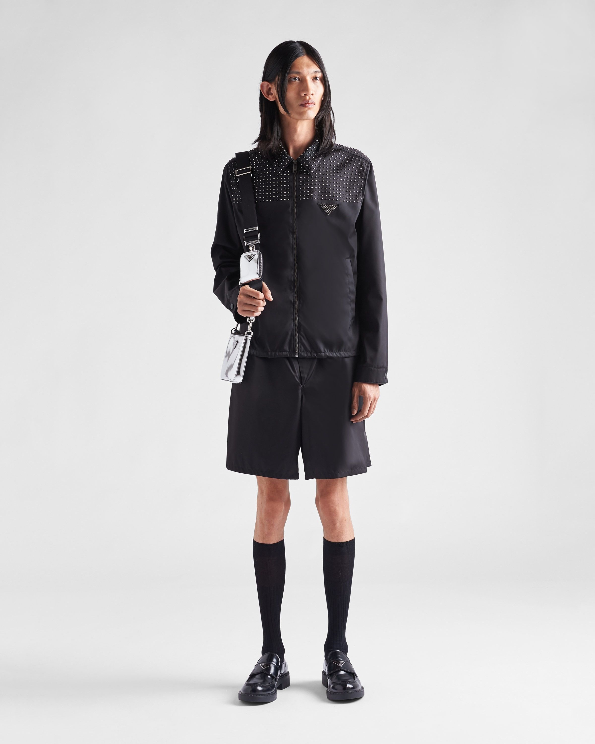 Prada oc11z0625 Studded Re-Nylon Blouson Jacket in Black Size US M / EU 48-50 / 2 - 2 Thumbnail