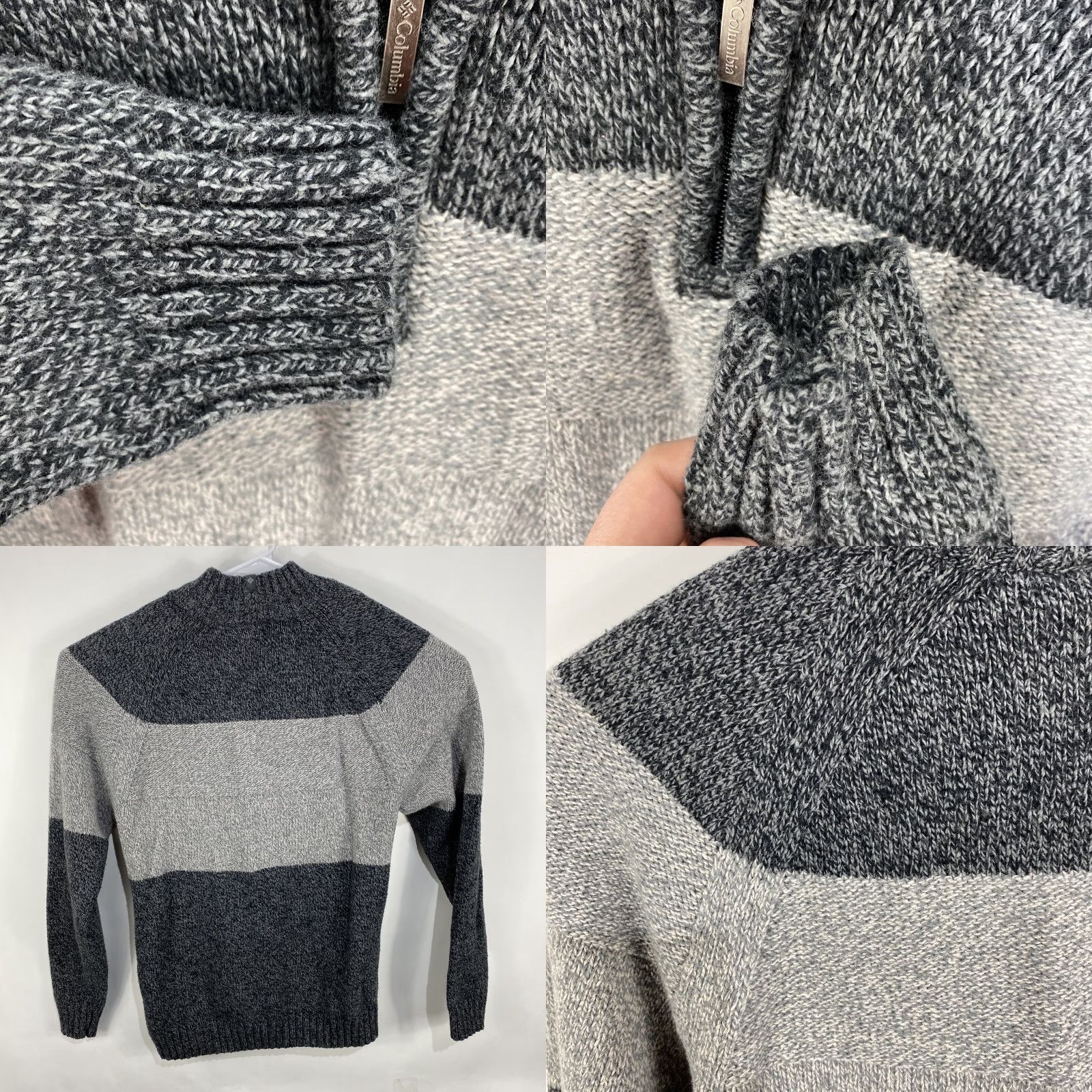 Vintage Columbia Sweater Men’s Mock Neck 1/4 Zip Pullover Wool Blend XL Gray Solid Knit Classic Outdoor Mens Size US XL / EU 56 / 4 - 8 Thumbnail