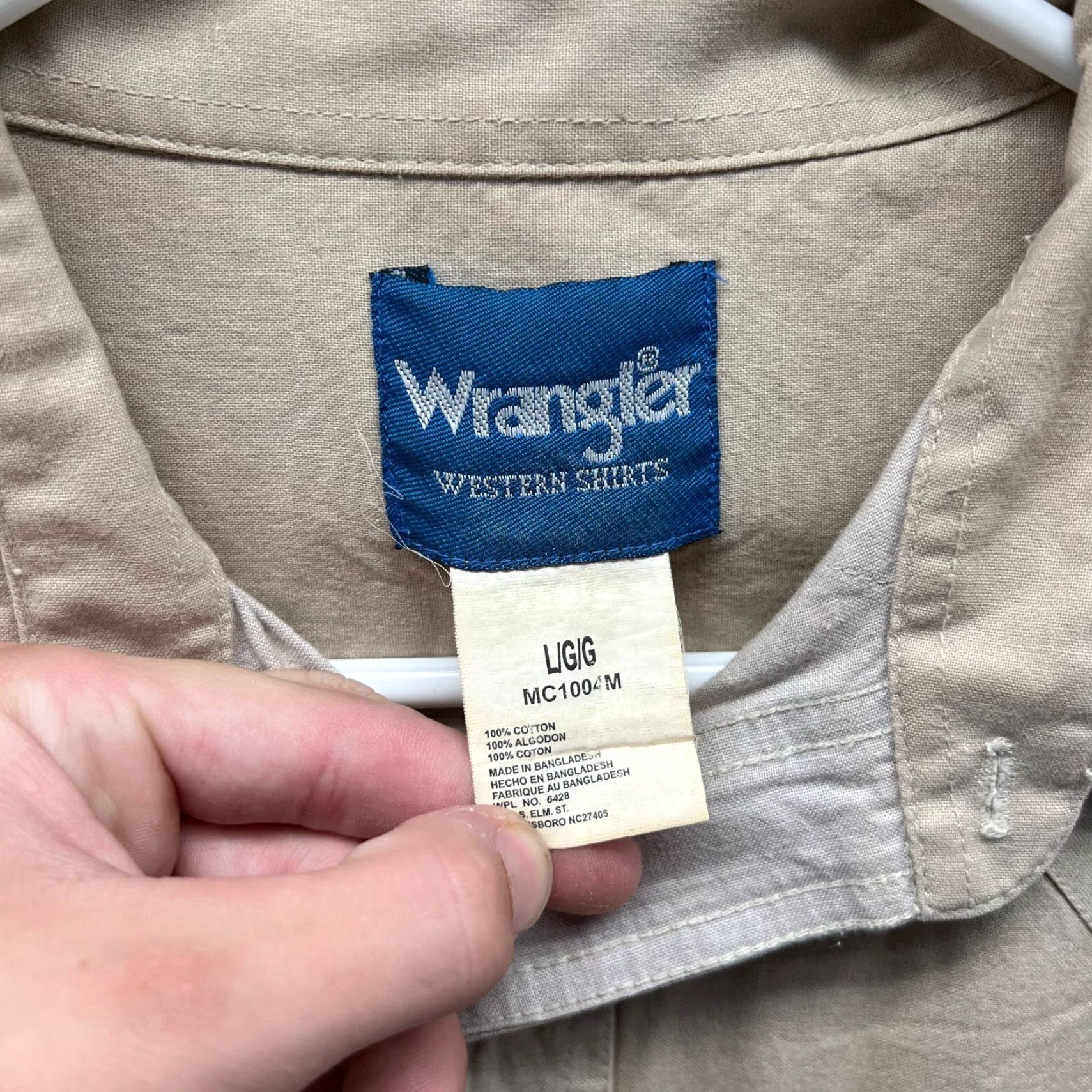 Wrangler VINTAGE Wrangler Western Shirt Mens Large Beige Cotton Pearl Snap Brushpopper VTG Size US L / EU 52-54 / 3 - 6 Thumbnail