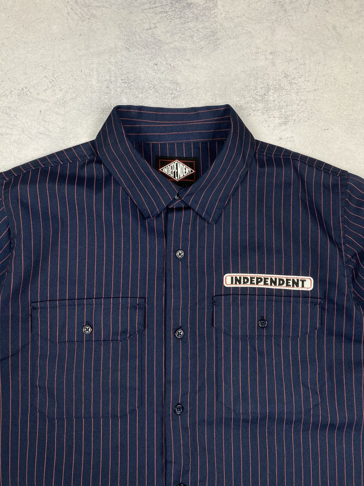 Independent Truck Co. Independent Striped Work Button Up Shorts Sleeves Shirt Size US L / EU 52-54 / 3 - 5 Thumbnail