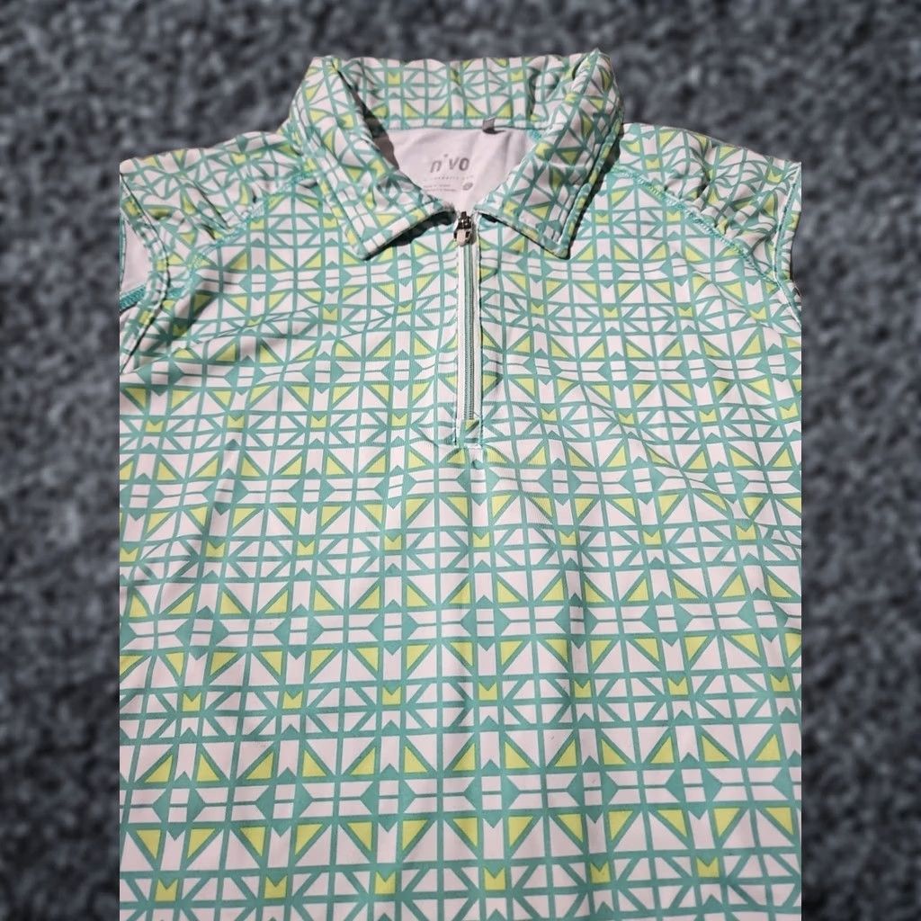 Vintage Nivo Shirt Womens L Golf Polo White Green Zip Collar Athletic Stretch Top Size L / US 10 / IT 46 - 1 Thumbnail