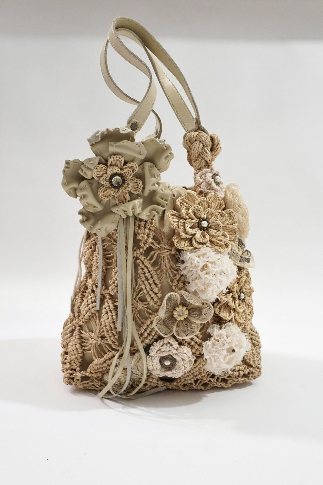 Vintage macrame net crochet flower bag