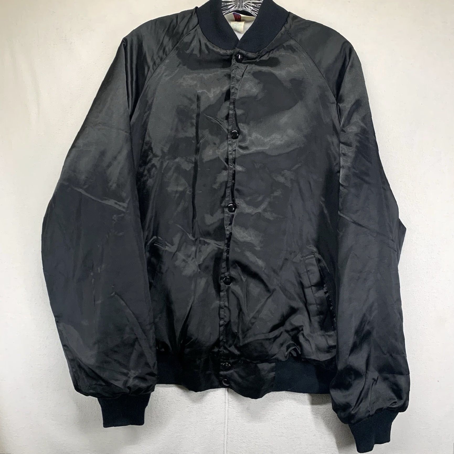Vintage VINTAGE West Ark Jacket Mens L Black Satin Nylon Solid Band Button Snap Lightweight Breathable USA 80s 90s Hip Hop Size US L / EU 52-54 / 3 - 3 Thumbnail