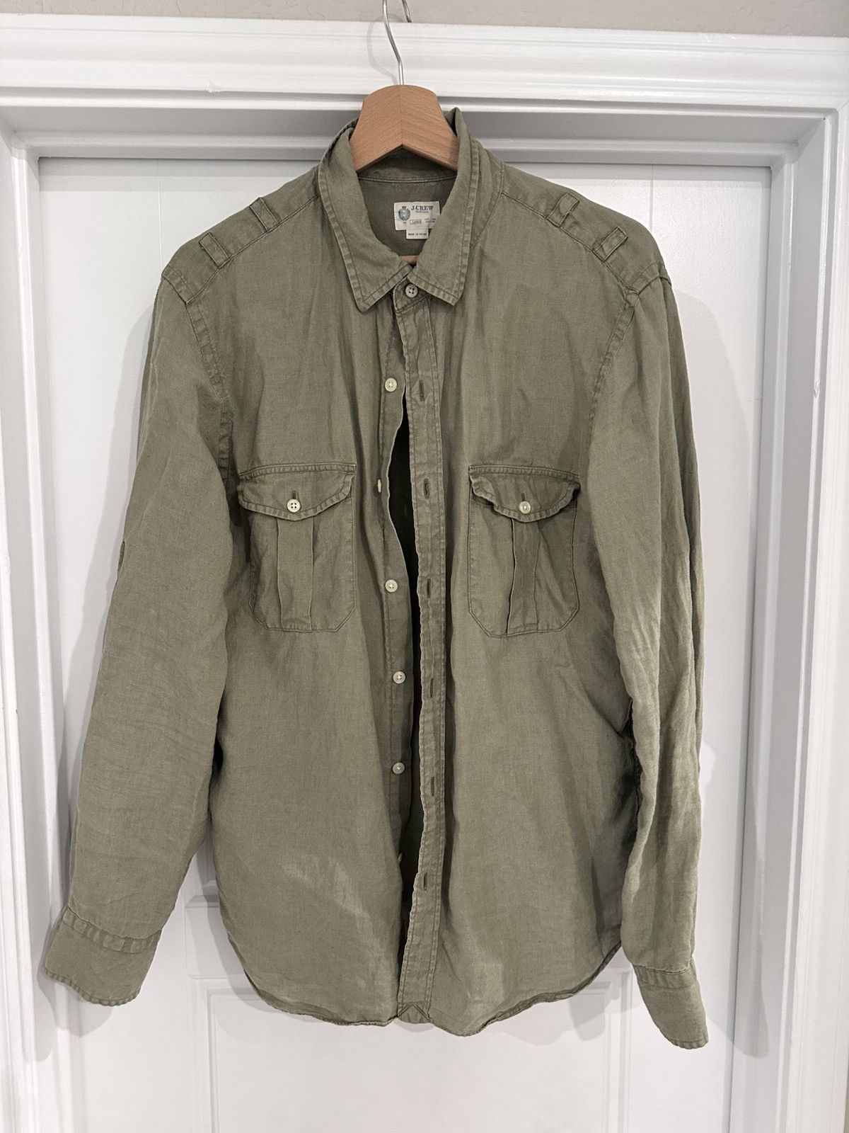 J.Crew Jcrew Olive Linen button up Size US L / EU 52-54 / 3 - 1 Thumbnail