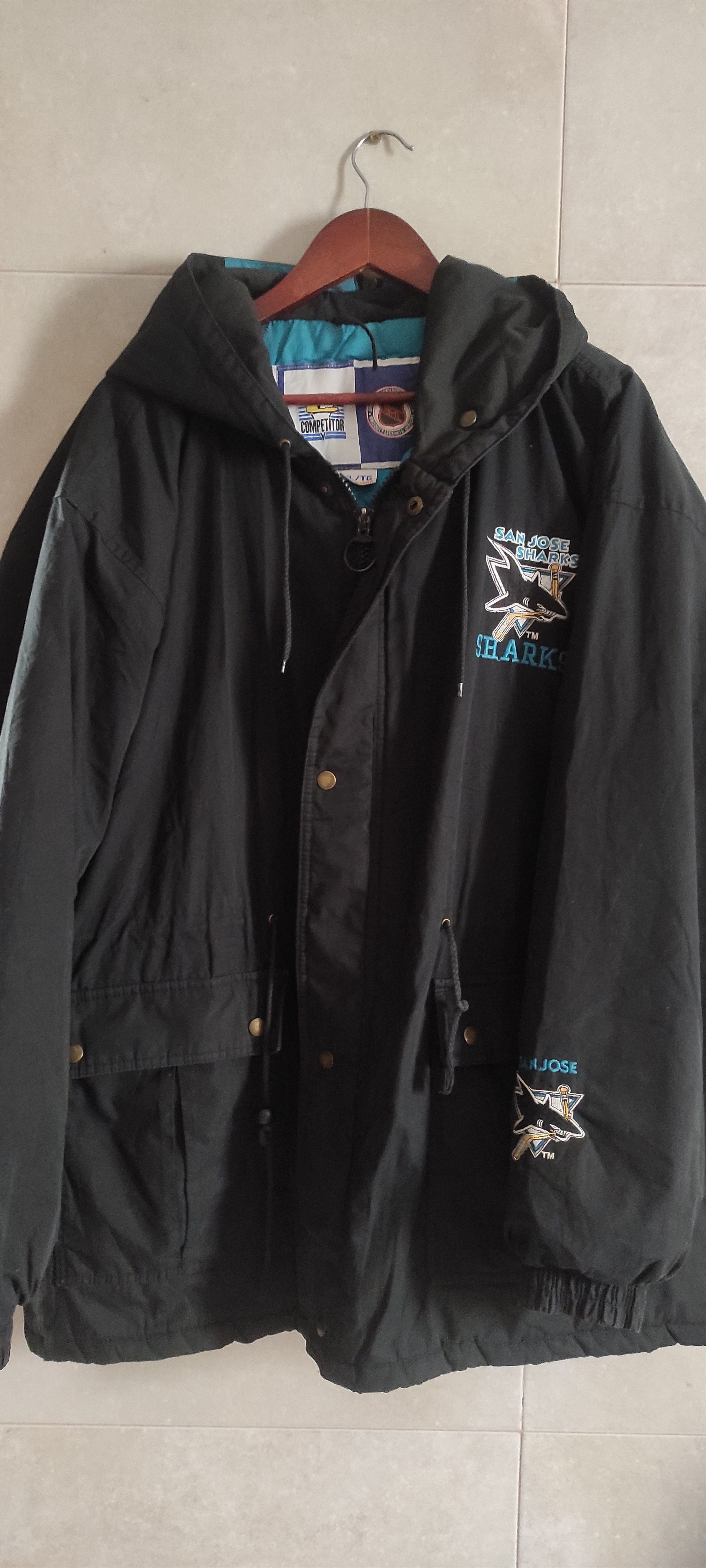 NHL × Vintage Vtg San Jose Sharks Hooded Bomber Parka Hockey Jacket Size US XL / EU 56 / 4 - 13 Thumbnail