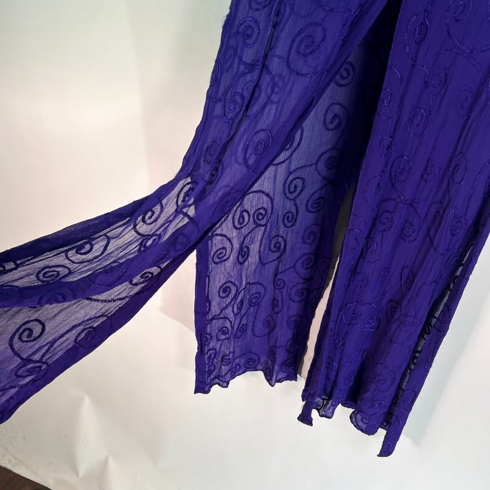 Vintage VINTAGE Lolette Kaftan Dress Womens Size Small Purple Embroidered Chiffon Short Sleeve Long 80s 90s Size S / US 4 / IT 40 - 5 Thumbnail