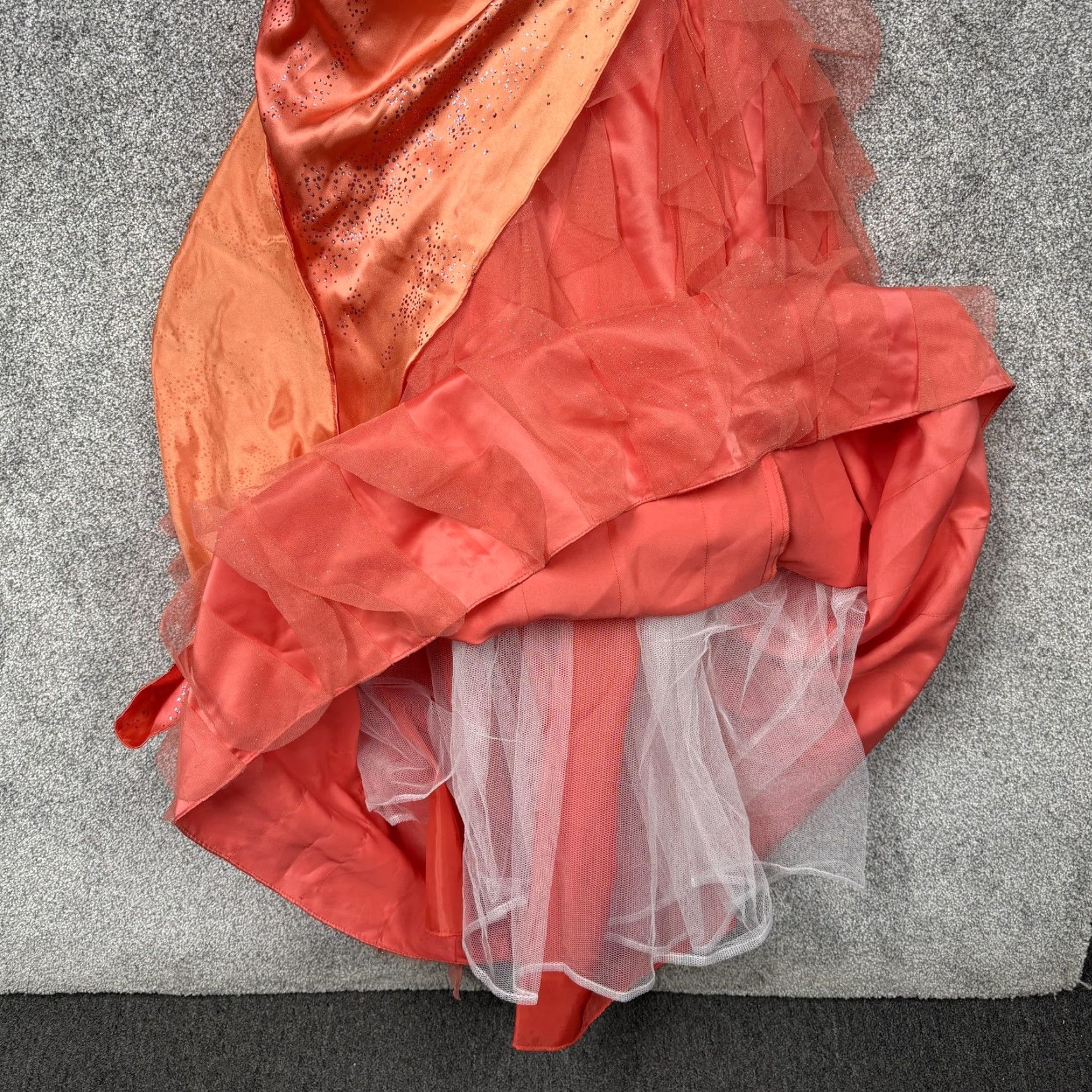 Vintage Vibrant Coral Ombre Ruffle Tier Prom Gown XS Sparkle Mermaid Princess Fairy Y2K Size XS / US 0-2 / IT 36-38 - 6 Thumbnail