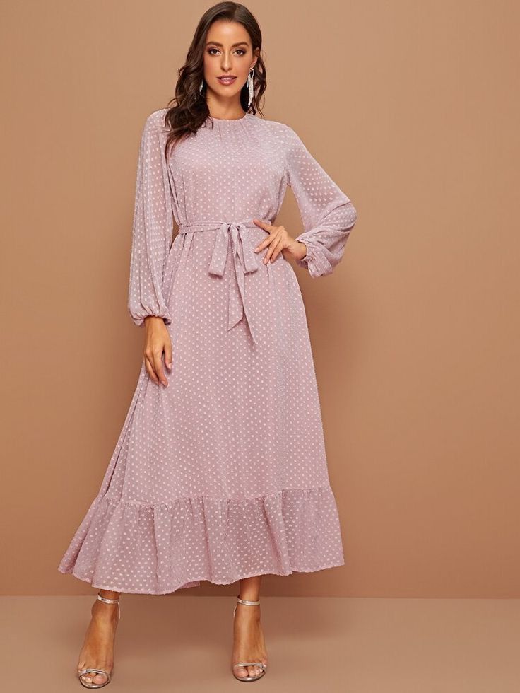 Shein SHEIN Raglan Lantern Sleeve Flounce Hem Swiss Dot Dress Size L / US 10 / IT 46 - 1 Thumbnail