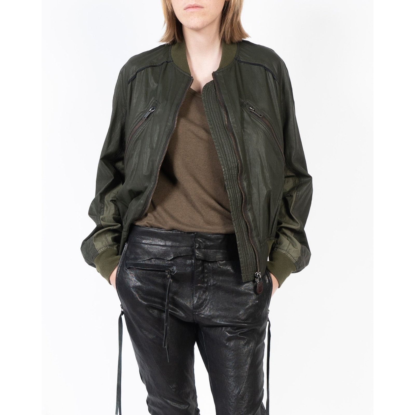Haider Ackermann SS19 Slouchy Bomber Jacket in Waxed Green Wool Size S / US 4 / IT 40 - 3 Thumbnail