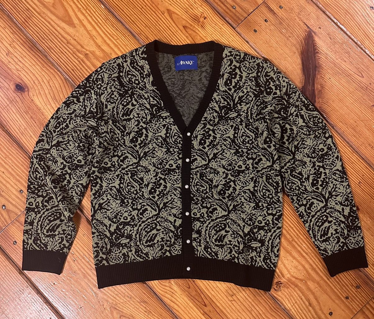 image of Awake Pearl Button Green Paisley Cardigan Sweater, Men's (Size Medium)
