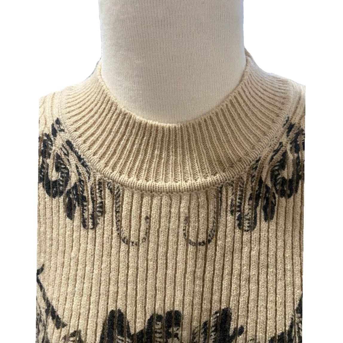 Cider VINTAGE Large Cider Tan Graphic Print Sweater Funnel Neck Ribbed Womens L Brown Long Sleeve Pullover Size L / US 10 / IT 46 - 5 Thumbnail