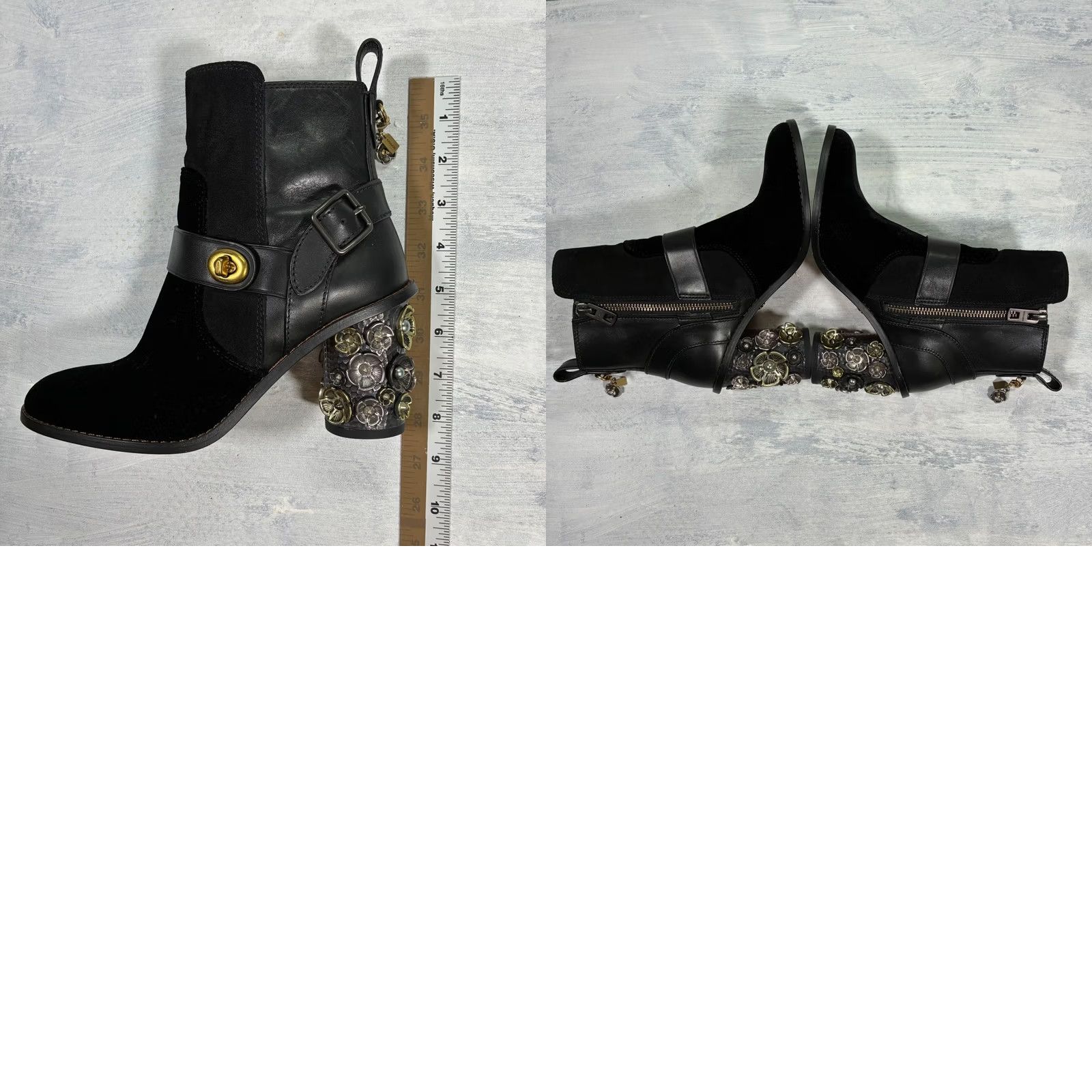 Coach Coach Black Leather Suede Women's Bootie Block Heel 5 Size US 9 / IT 39 - 9 Thumbnail