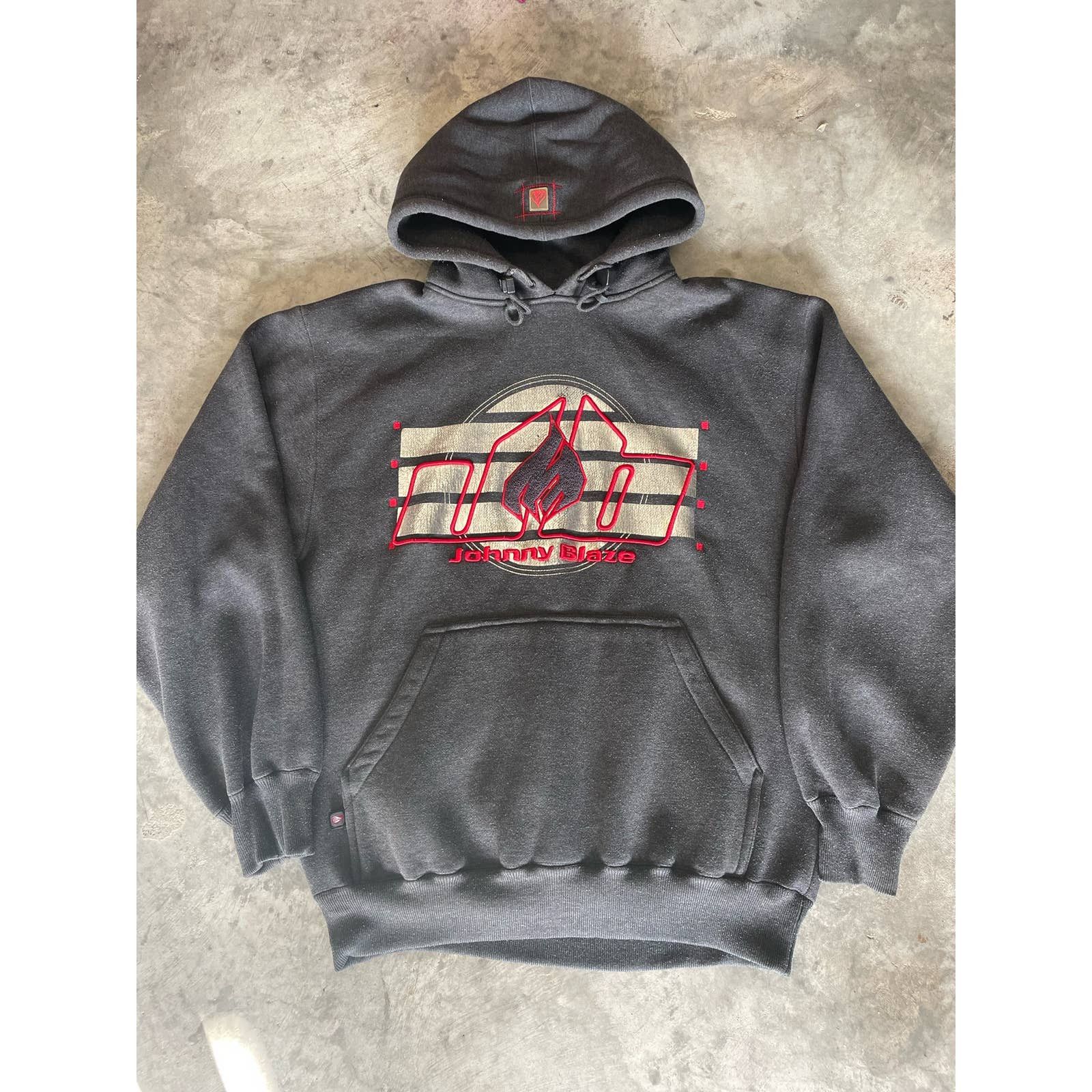 image of Vintage Very Johnny Blaze Hoodie Sweatshirt in Grey, Men's (Size Large)