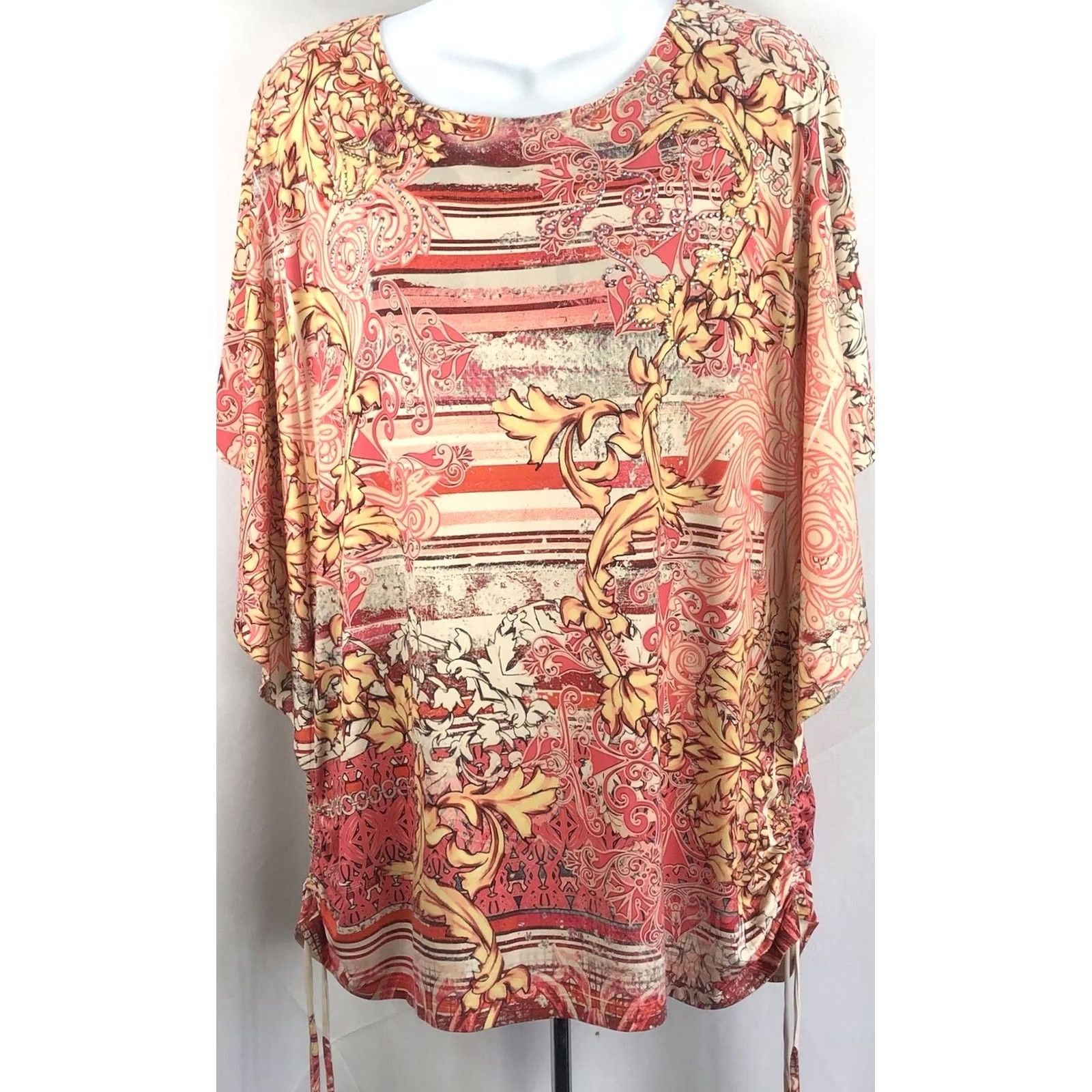 Style & Co VINTAGE Style & Co Blouse Shirt Womens XL Pink Floral Blouse Dolman Sleeves Ties Ruched Boho 60s 70s 90s Hippie Retro All Seasons Casual Size XL / US 12-14 / IT 48-50 - 5 Thumbnail