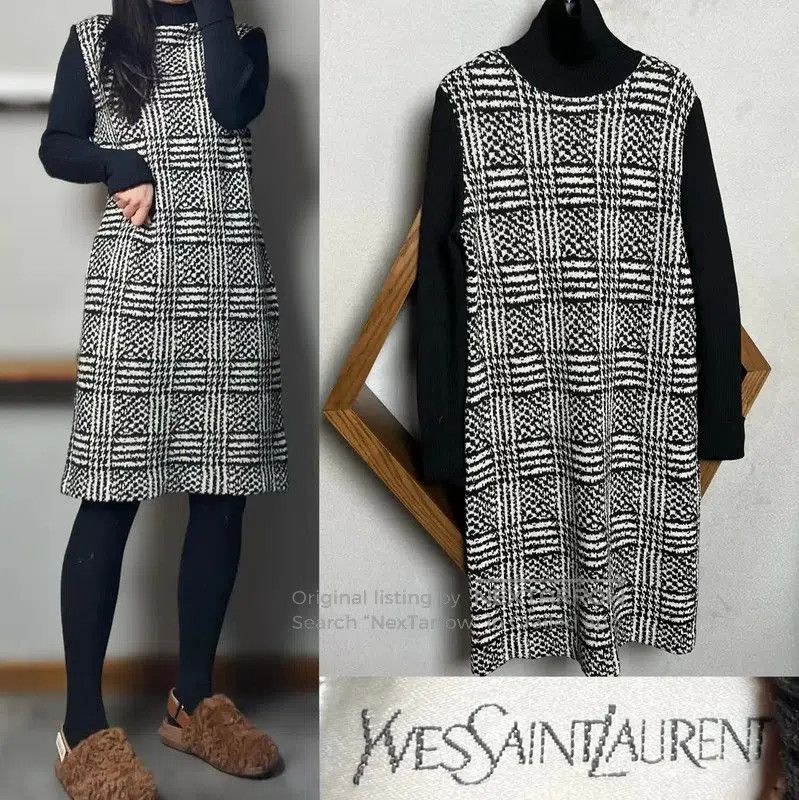Yves Saint Laurent YSL Color-Block Wool Dress Size L . Size L / US 10 / IT 46 - 1 Thumbnail