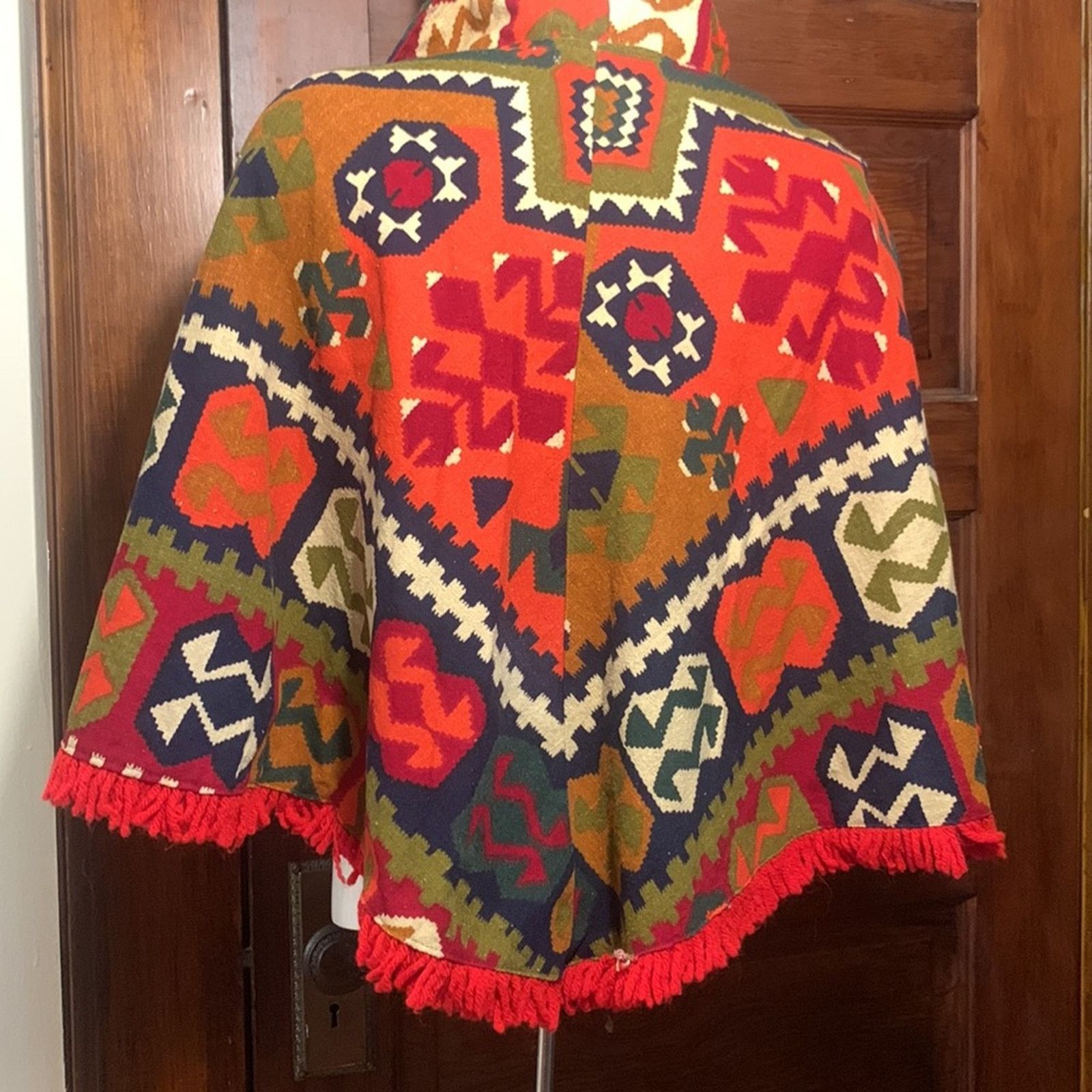 Vintage 70's Boho Aztec tribal poncho native ethnic serape fringed Size L / US 10 / IT 46 - 5 Thumbnail