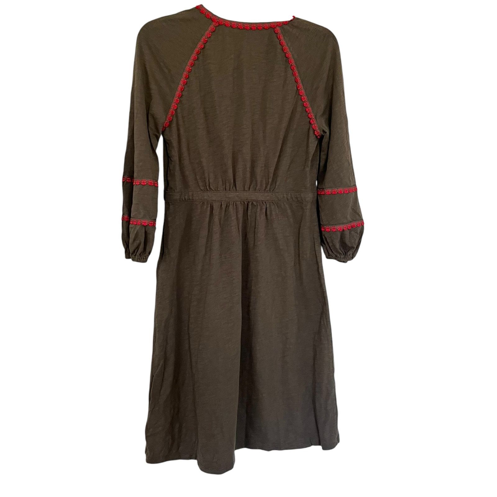 Boden Boden Heidi Army Green Red Detail Tassel Tie Jersey Dress Size XS / US 0-2 / IT 36-38 - 6 Thumbnail