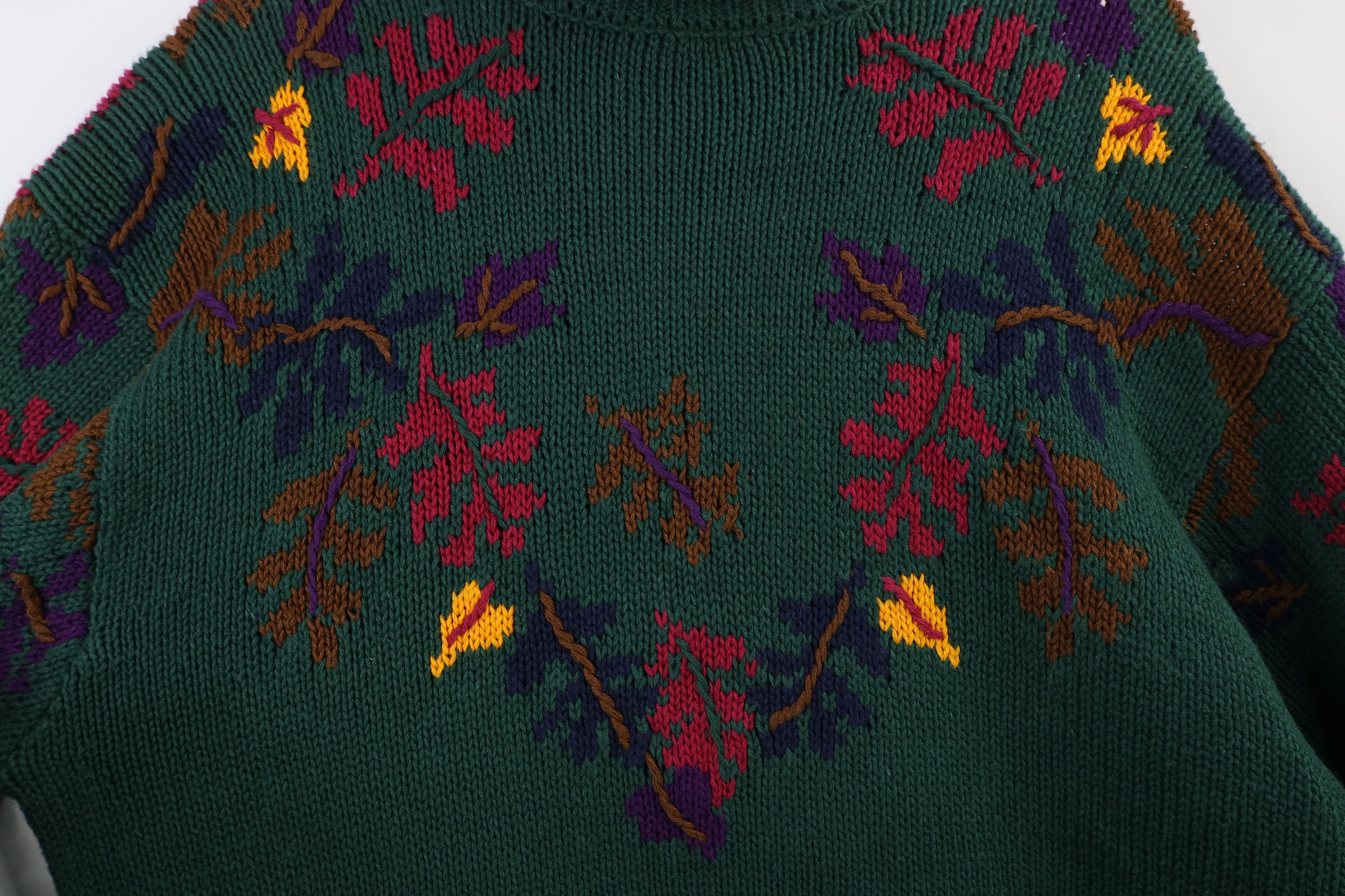 Vintage Vintage 90s Streetwear Leaf Chunky Knit Turtleneck Sweater Size XL / US 12-14 / IT 48-50 - 5 Thumbnail