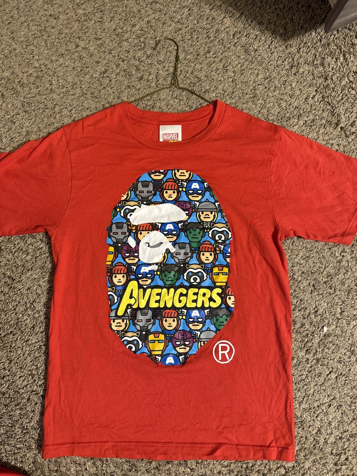 Image of Bape X Marvel Baby Milo Avengers Tee in Red, Men's (Size Small)