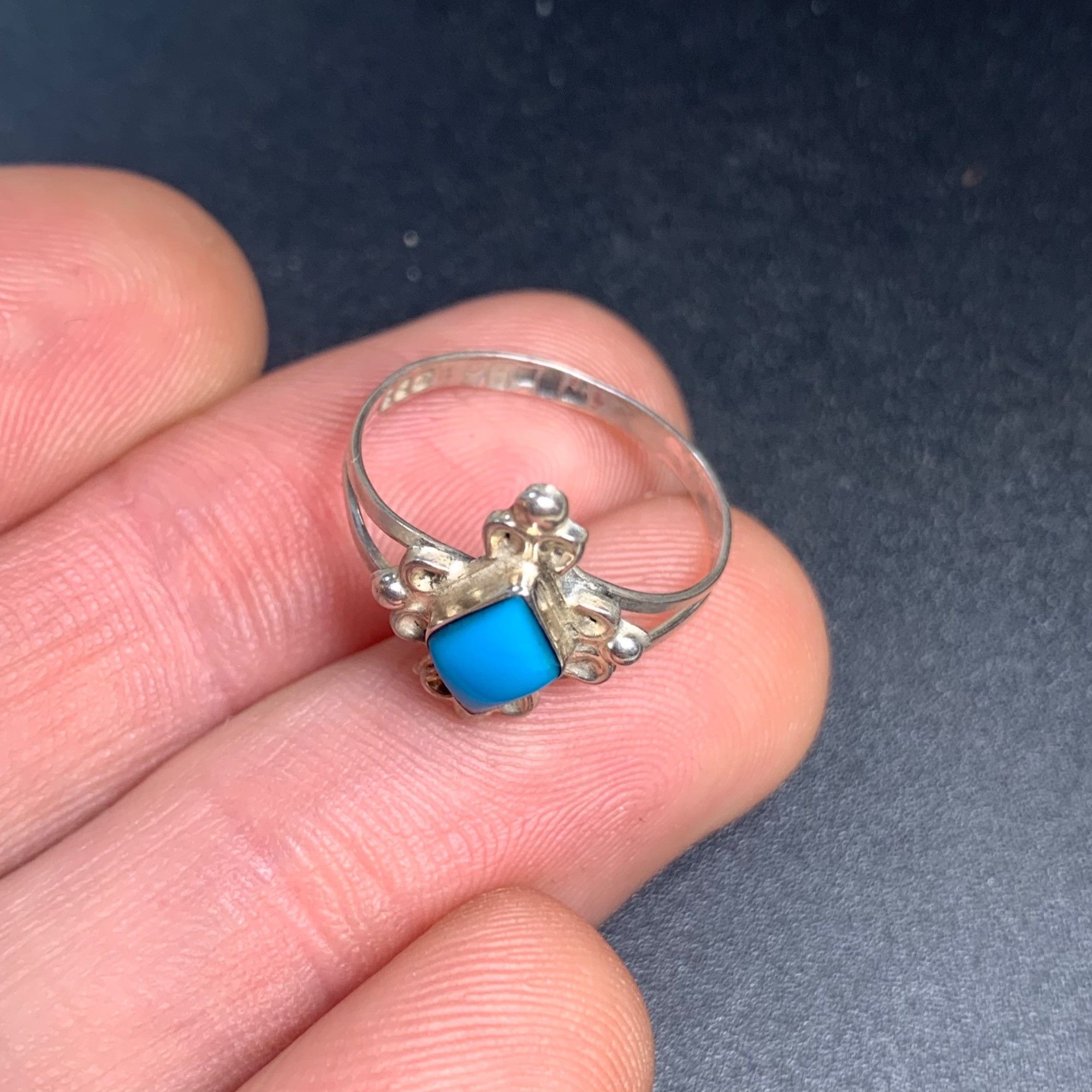 Vintage Solid Sterling Silver 925 Composite Turquoise Scroll Stateme Size ONE SIZE - 7 Thumbnail