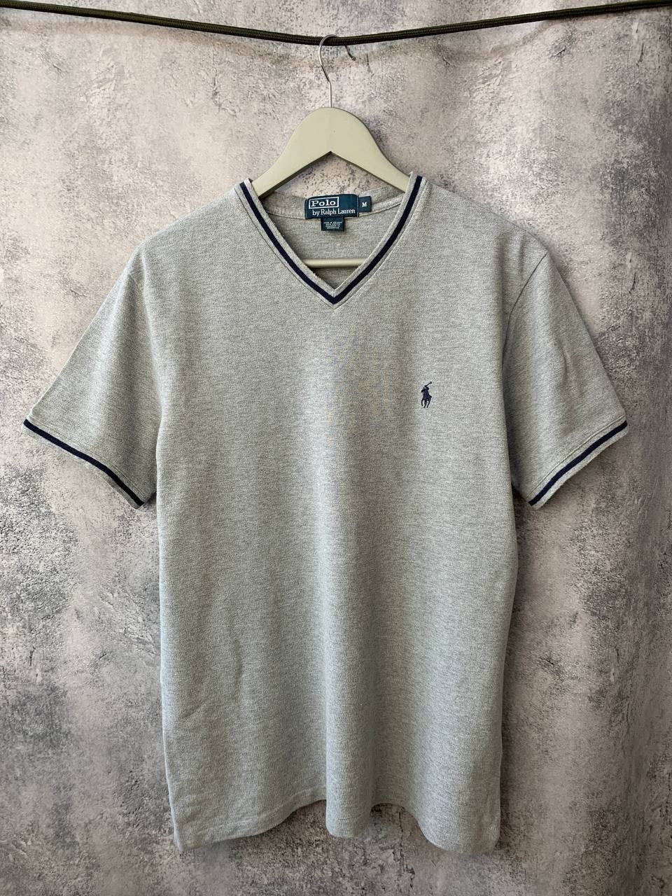 Polo Ralph Lauren × Vintage Polo Ralph Lauren Vintage 90s V-Neck T-Shirt Gray Pique Size US L / EU 52-54 / 3 - 1 Thumbnail