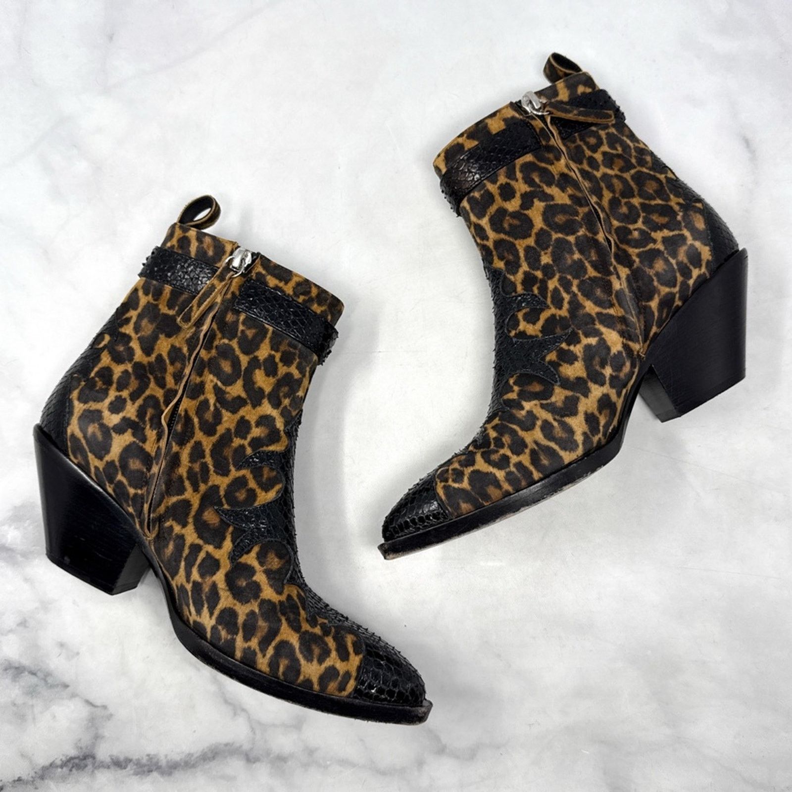 Giuseppe Zanotti Giuseppe Zanotti Leopard Suede Snakeskin Leather Ankle Boots Size US 7.5 / IT 37.5 - 8 Thumbnail