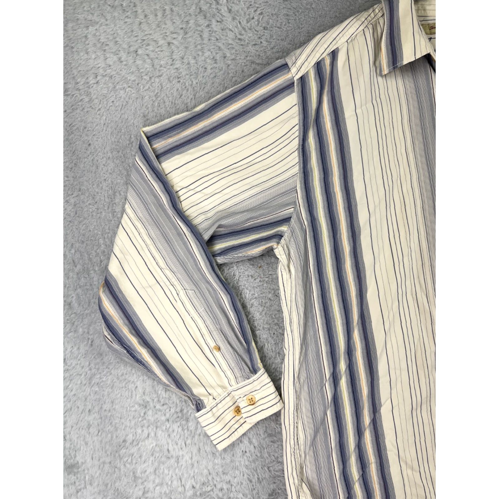 Tommy Bahama Tommy Bahama Shirt Mens Large Beige Blue Stripe Button Up Hawaiian 100% Silk Size US L / EU 52-54 / 3 - 5 Thumbnail