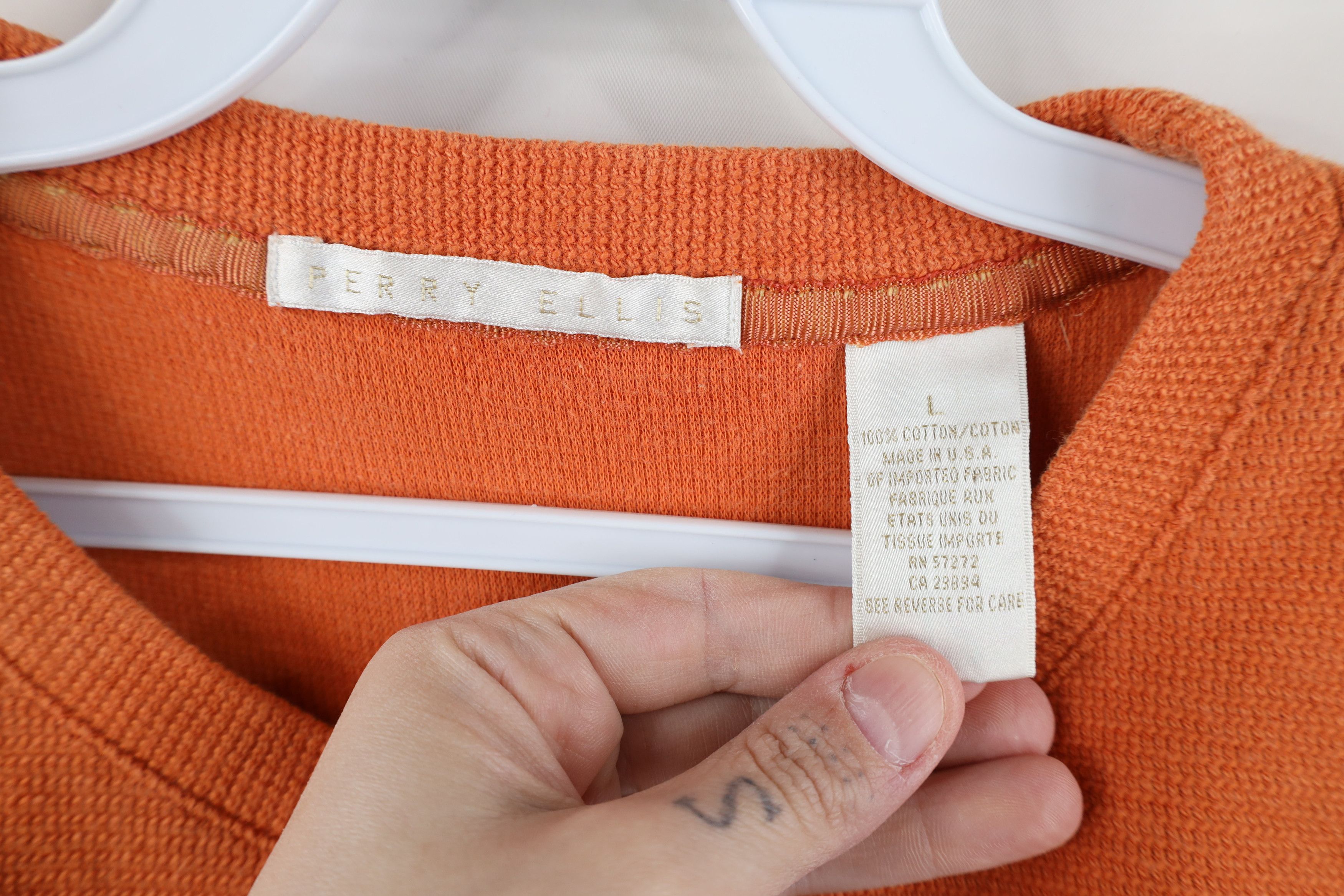 Vintage Vintage 90s Streetwear Blank Thermal Knit T-Shirt Orange USA Size US L / EU 52-54 / 3 - 6 Thumbnail