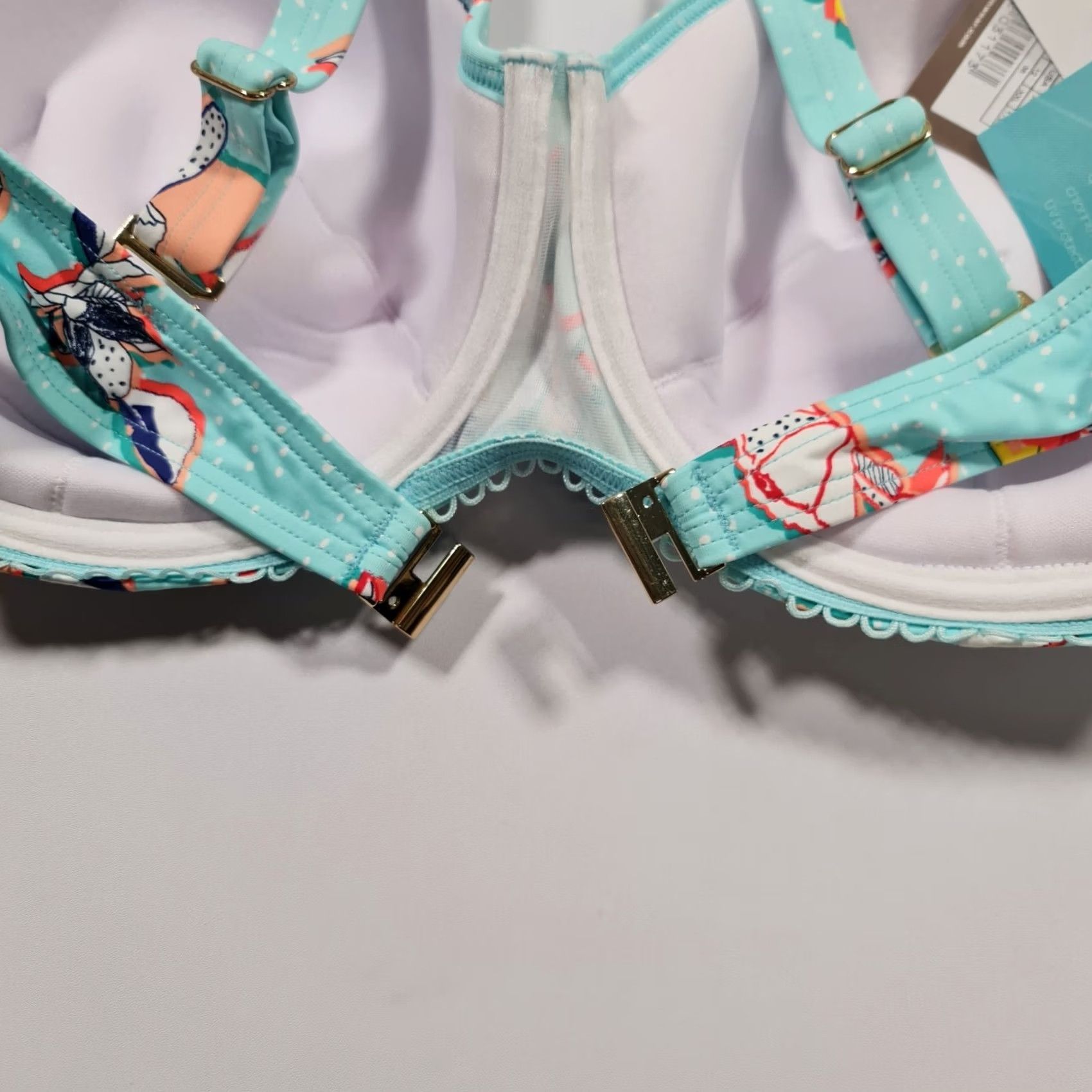 Vintage Sunseeker Womens Bikini Top Blue 14 UK Floral Underwired Swimming Bra EU 42F Size XL / US 12-14 / IT 48-50 - 6 Thumbnail