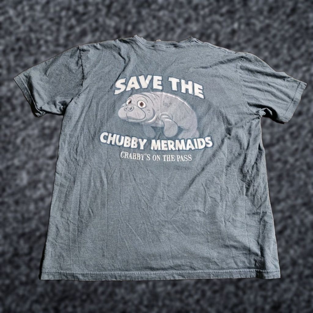 Next Level Mens XXL Save The Chubby Mermaids Crabby's FL Travel Funny T Shirt Distressed Shirt Men 2XL Blue Cotton Blend Next Level Crew Neck Short Sleeve Size US XXL / EU 58 / 5 - 1 Thumbnail