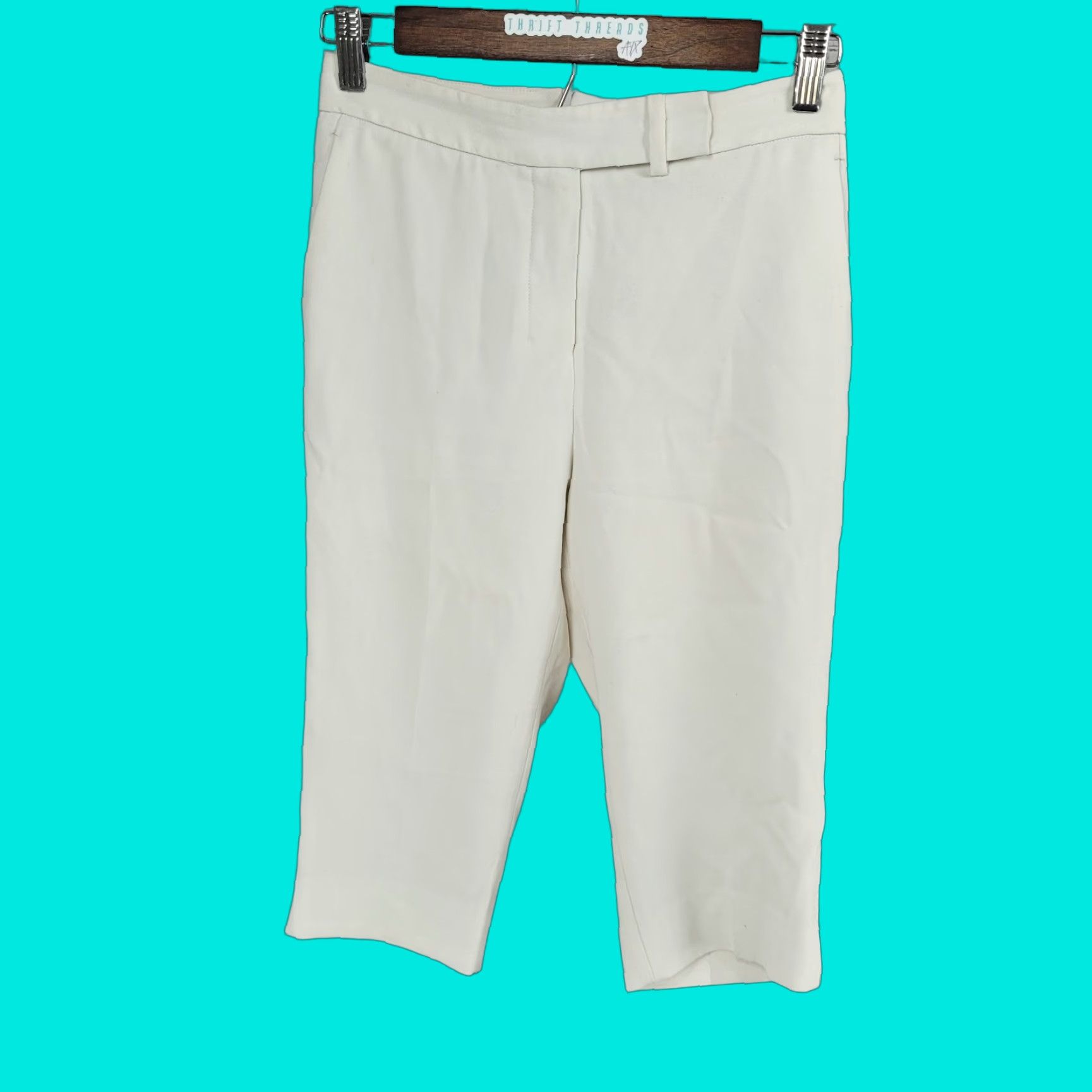 Vintage Babaton Ivory White Mid Rise Capri Pants Tapered Crop Pockets 0 Women Size 25" / US 0 / IT 36 - 1 Thumbnail