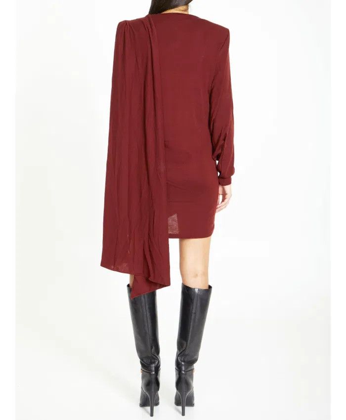 Saint Laurent Paris o1tp1o1224 Draped Dress In Wool Jersey in Red Size L / US 10 / IT 46 - 3 Thumbnail