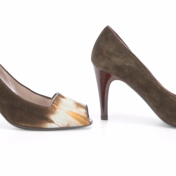 Salvatore Ferragamo‎ Peep-Toe Pumps in Tie-Dye Oliv