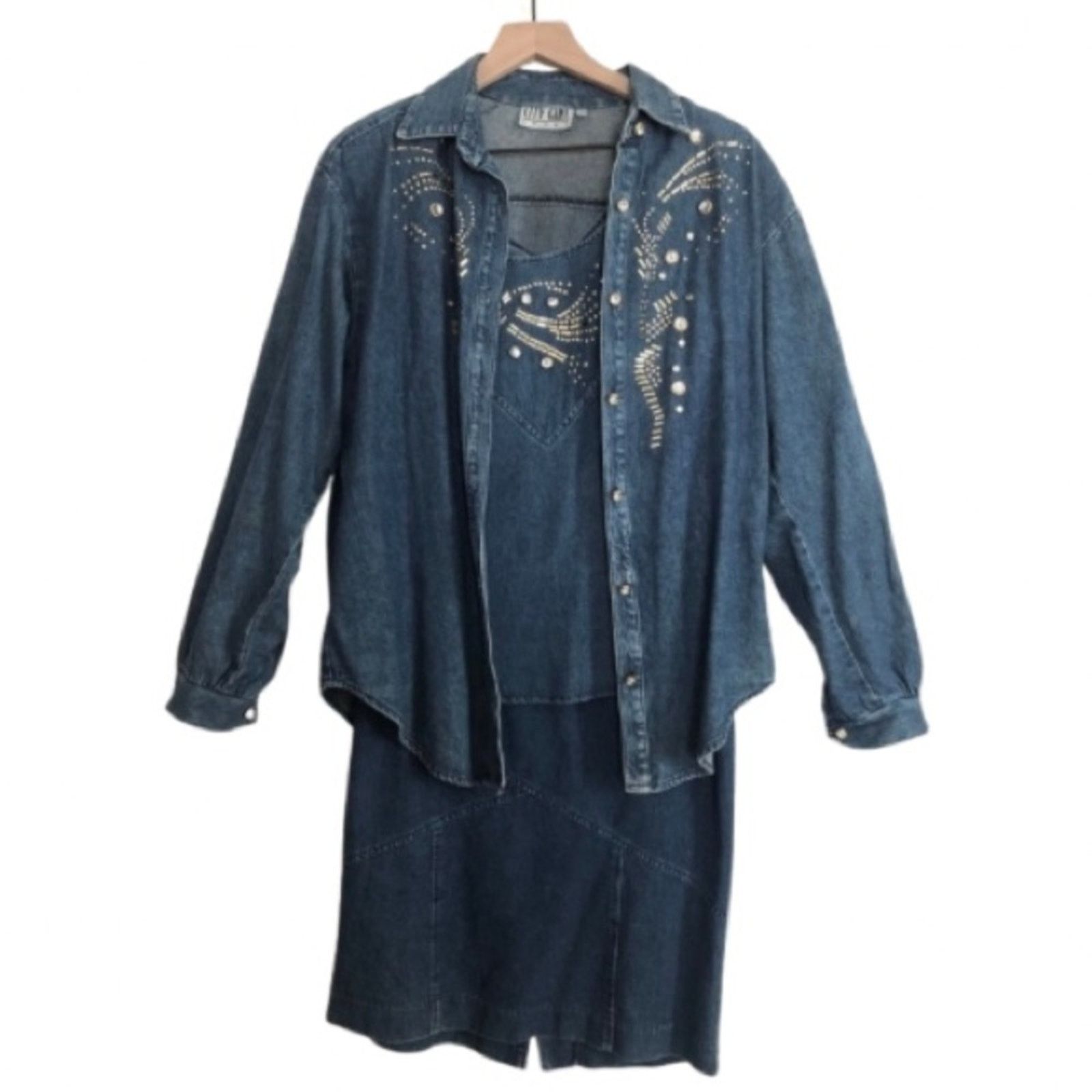 Other City Girl Sport Denim Bead Three Piece Skirt Top Jacket Set Size L / US 10 / IT 46 - 1 Thumbnail