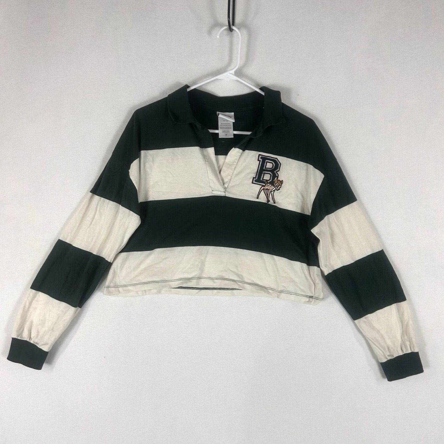 Disney Disney Bambi Cropped Sweatshirt Women's S Long Sleeve Striped Logo Pullover Relaxed Cute Disney Bambi Theme Oversized Green Size S / US 4 / IT 40 - 2 Thumbnail