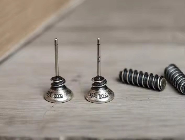 Sterling Silver 925 Sterling Silver Punk Hiphop Style Screw Stud Earrings Size ONE SIZE - 5 Thumbnail