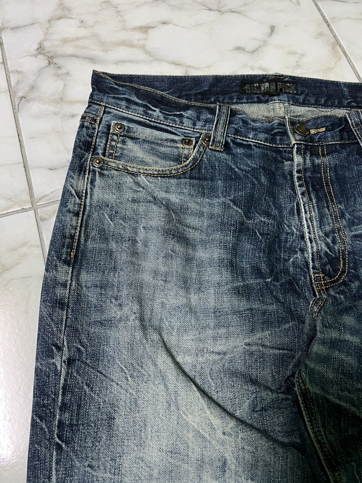 14th Addiction × If Six Was Nine × Japanese Brand 💥Baggy💥Vintage Guitar Pick Washed Distress Clawmark Jean Size US 33 - 5 Thumbnail