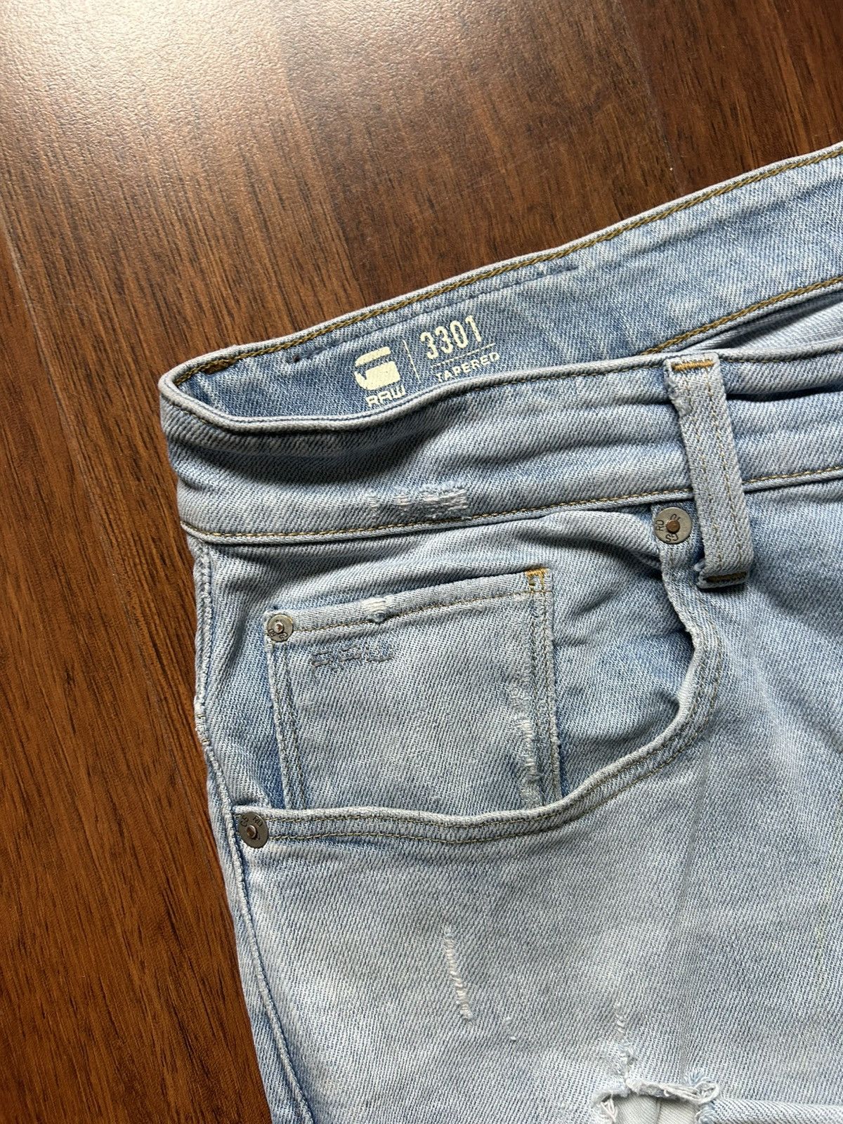 G-Star G-star Raw 3301 Tapered Distressed Blue Jeans Men’s Size 36 Size US 36 / EU 52 - 4 Thumbnail
