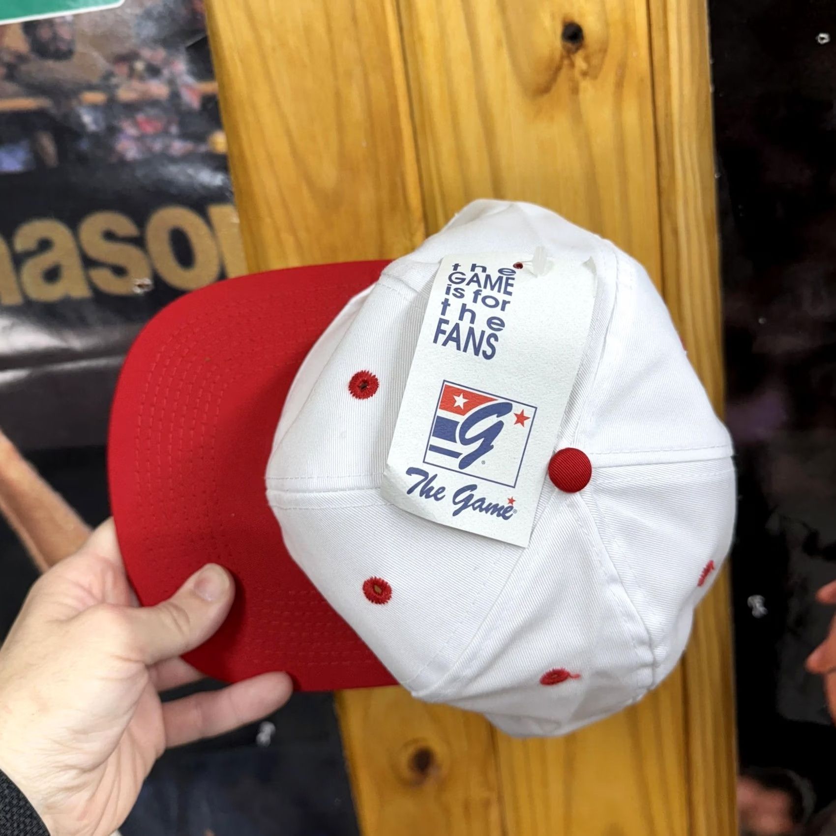Vintage VINTAGE The Game Hat Cap Snap Back White Red Blank Green Undervisor Mens 90s Size ONE SIZE - 6 Thumbnail