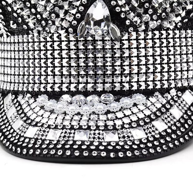Other Luxury Rhinestone Women Bride Captain Hat Black Size ONE SIZE - 5 Thumbnail