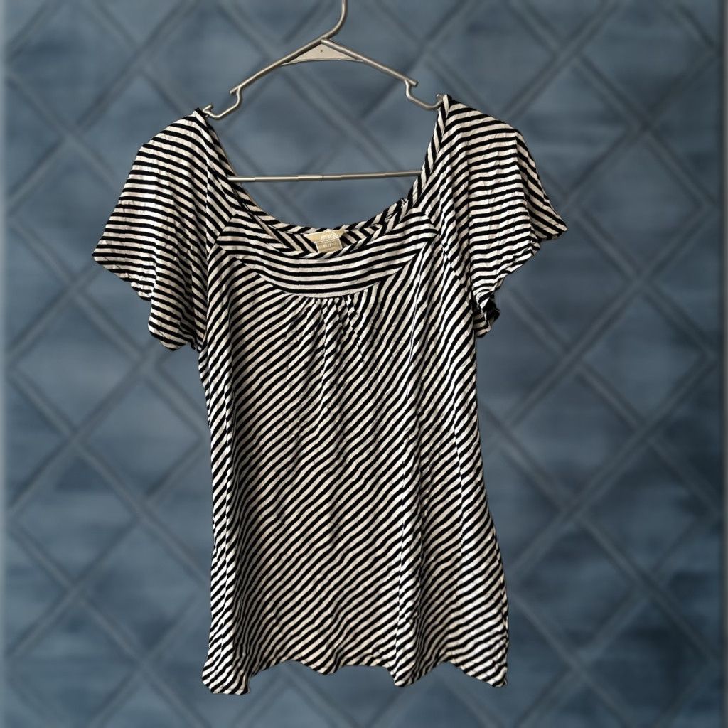 Michael Kors Michael Kors Blouse Shirt - Women Short Sleeve Knit Top Multicolor Striped Scoop Neck Size Small Size S / US 4 / IT 40 - 1 Thumbnail