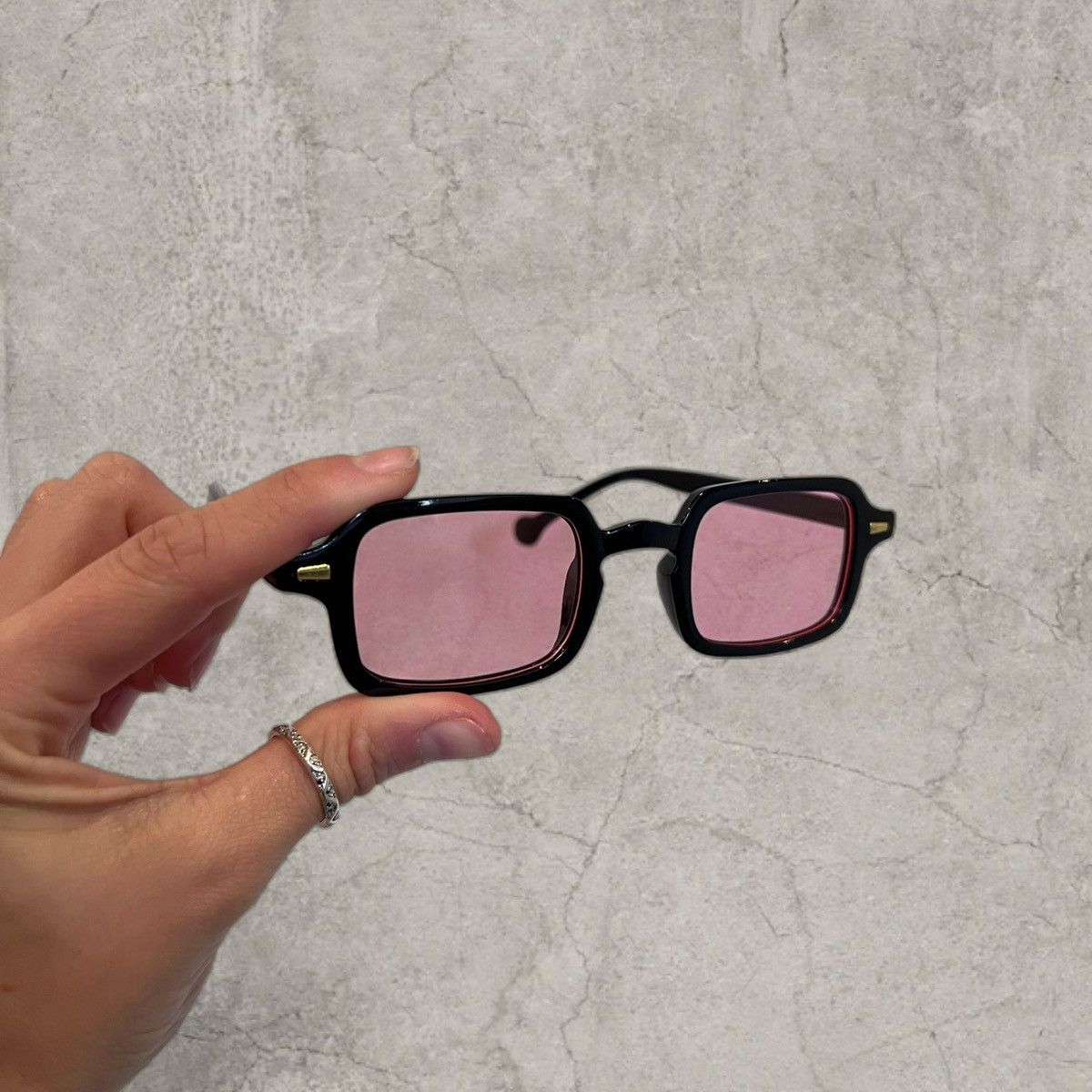 Japanese Brand UV400 square sunglasses in black with pink lens. One size. Size ONE SIZE - 2 Thumbnail