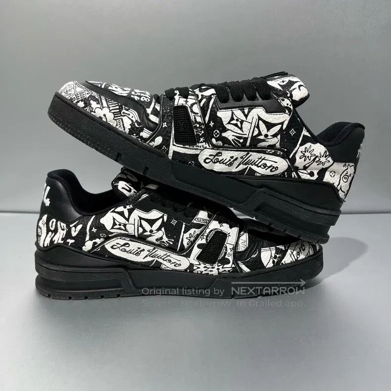 Louis Vuitton Trainer Black and White Graffiti Board Shoes