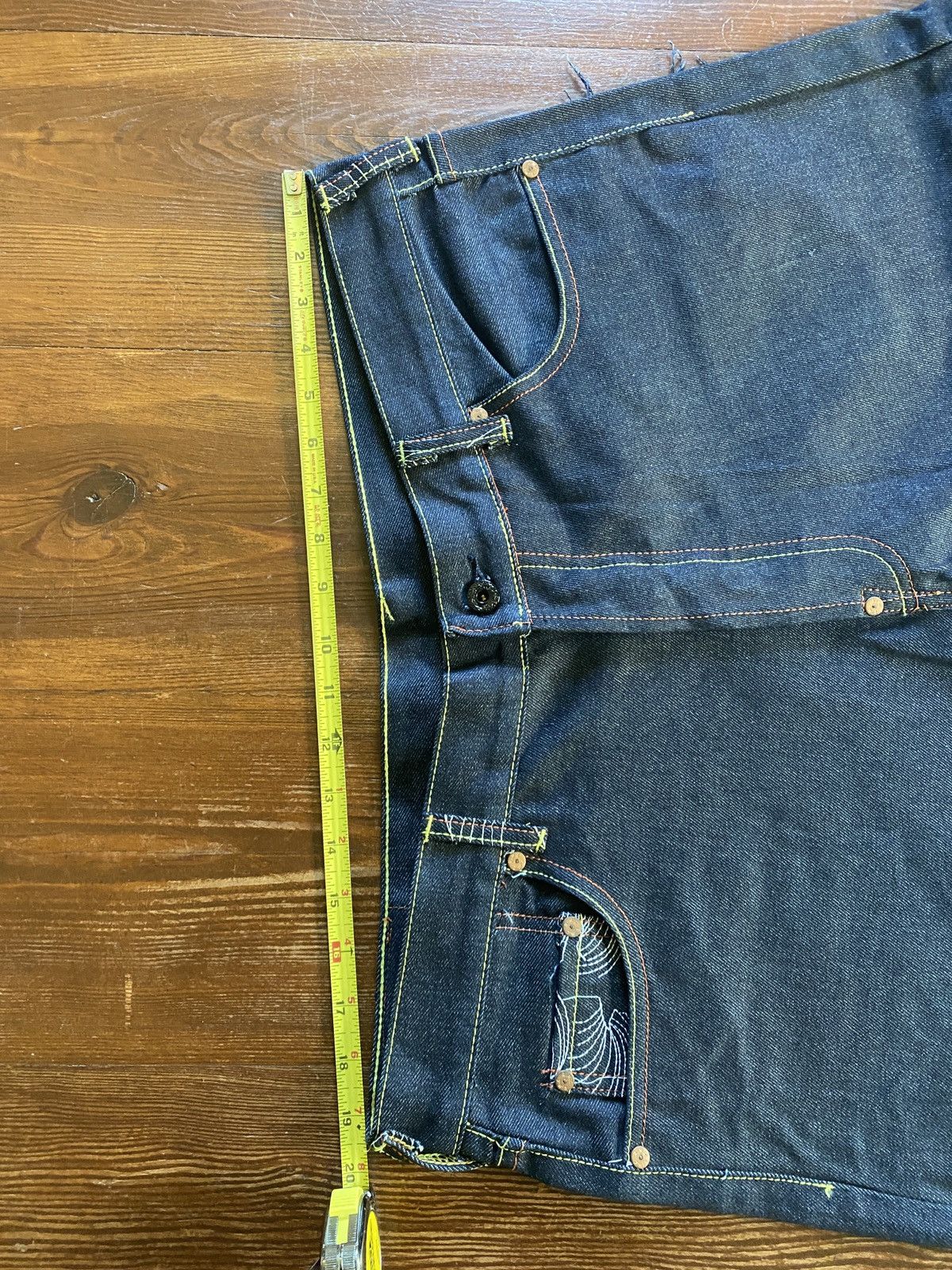 RMC Jeans Red Monkey Company Embroider Wide Denim Jean Shorts Selvedge Size US 39 - 15 Thumbnail
