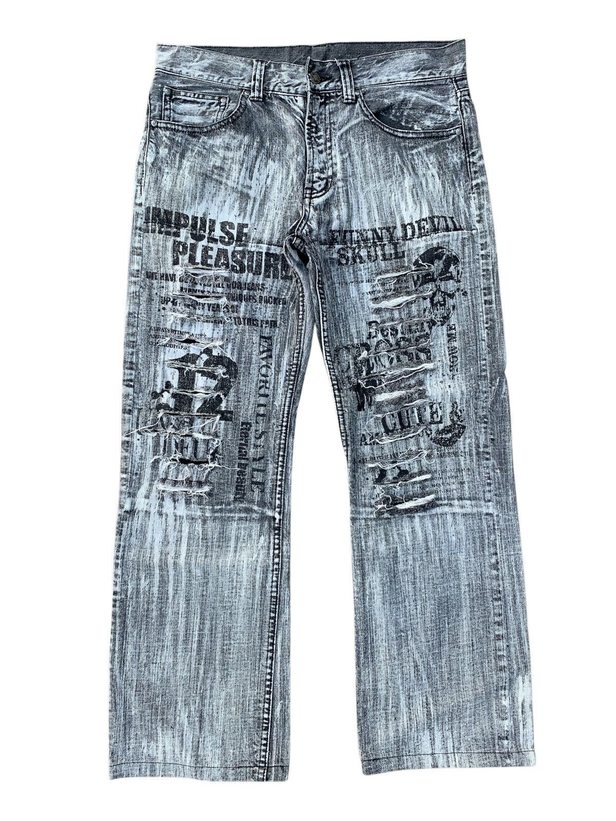 Japanese Brand 🔥Rare🔥 Funny Devil Punk Rock Skull Impulse Pleasure Denim Size US 31 - 2 Thumbnail