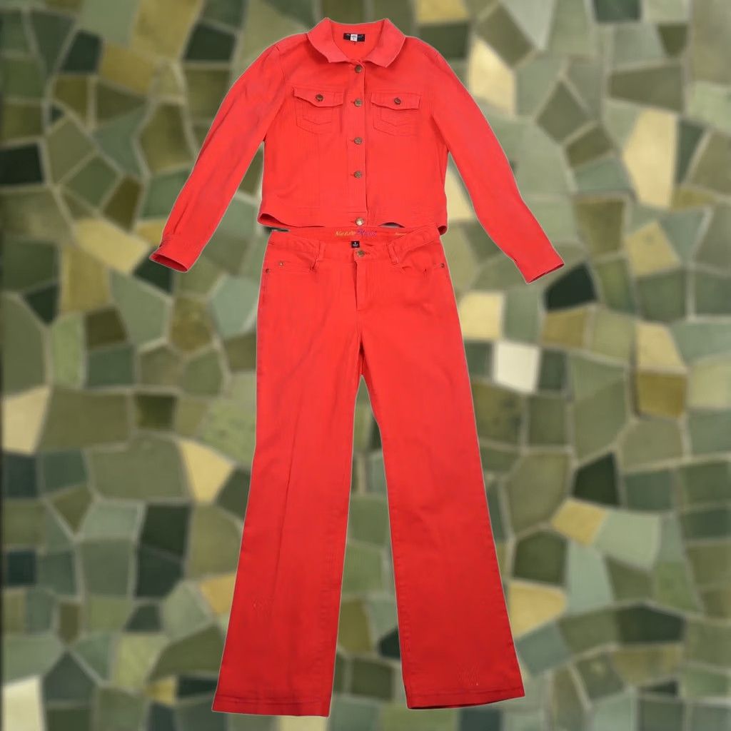 Vintage VINTAGE Metro Blues Denim Jacket and Bootcut Jeans Set 8 Coral Red 90s Two Piece Outfit/Set Womens Size 30" / US 8 / IT 44 - 1 Thumbnail