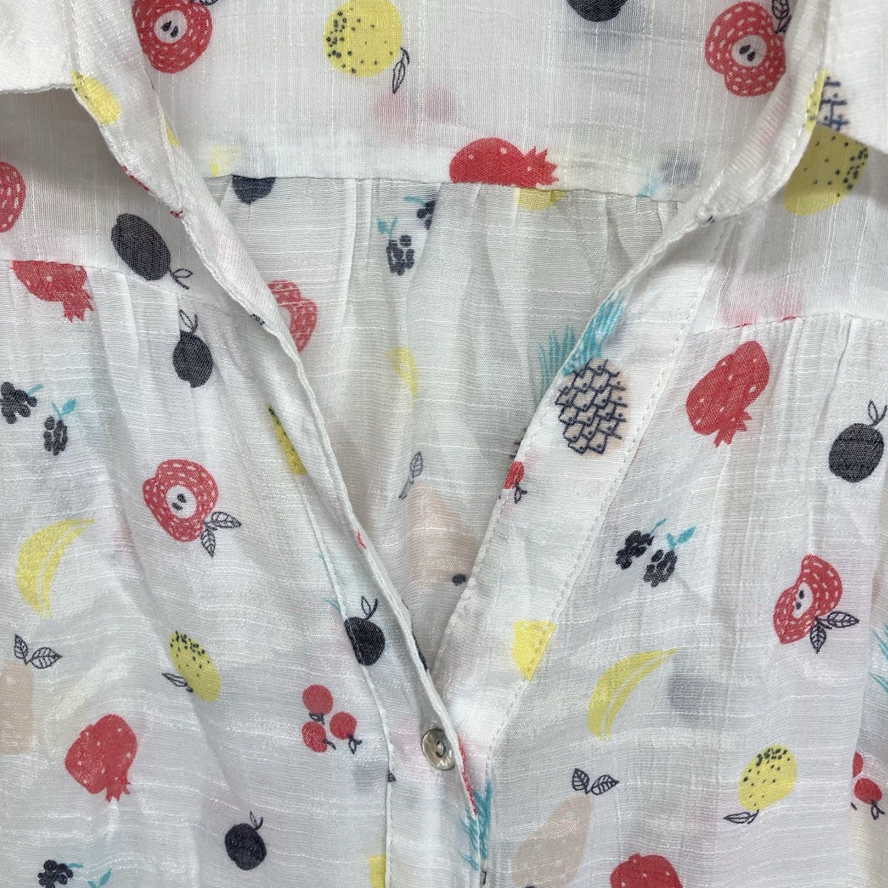 Vintage Hope & Harlow Women's Shirt Tunic L White Floral Fruit Pattern Button-Up Sheer Lightweight Summer Spring Casual Womens Size L / US 10 / IT 46 - 5 Thumbnail