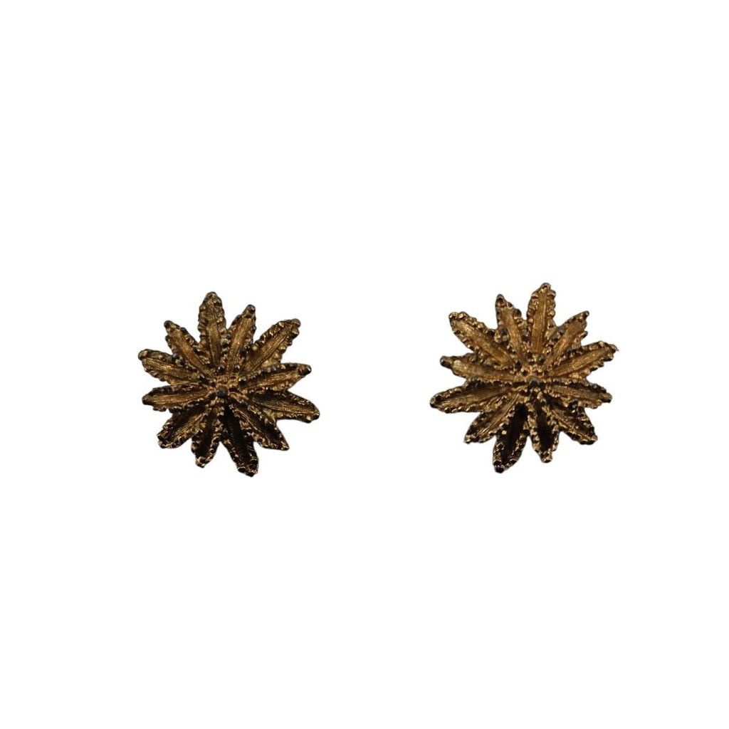 Vintage Textured Gold Starburst Clip-On Earrings Size ONE SIZE - 4 Thumbnail
